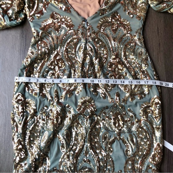 Dress the Population Lola Mini Dress Size L Grey/Green Gold Sequin NWT Mermaid - Picture 12 of 16